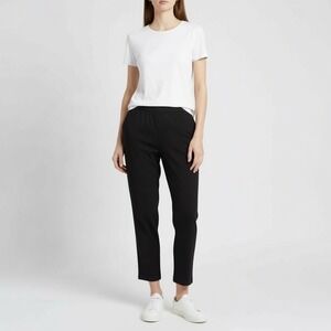 Eileen Fisher Black Cropped Elastic Waist Pants Pull On Size L Cotton Spandex